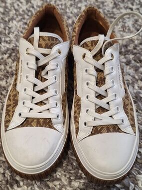 Michael Kors Logo Canvas & White Leather Sneakers - Brown/White